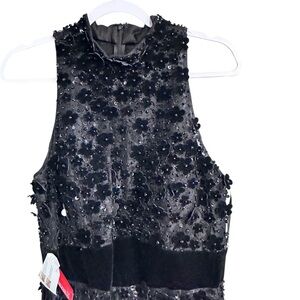 Mac Duggal Jet Black Flower Embellished Sequined Beaded Dress Mermaid Size 14